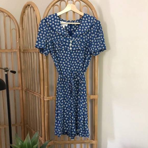Vintage Pants - Vintage • Blue Floral Tie-Waist Romper